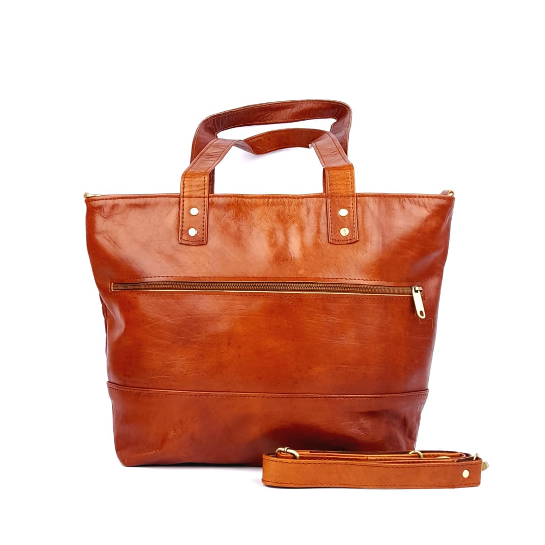 F78 Sac à Main En Cuir Marocain Camel
